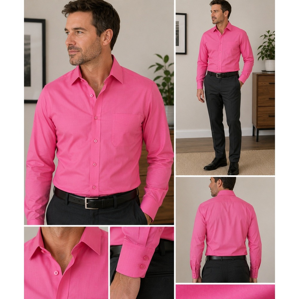 Stafford Travel Easy-Care Broadcloth Dress Shirt Pink Regular Fit 16.5 32-33